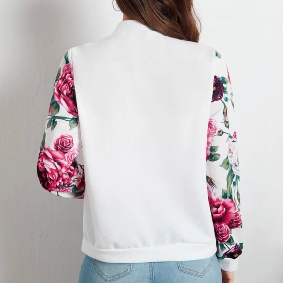 Casual Floral Print Zip-up Bomber Jacket - Picture 3 of 8